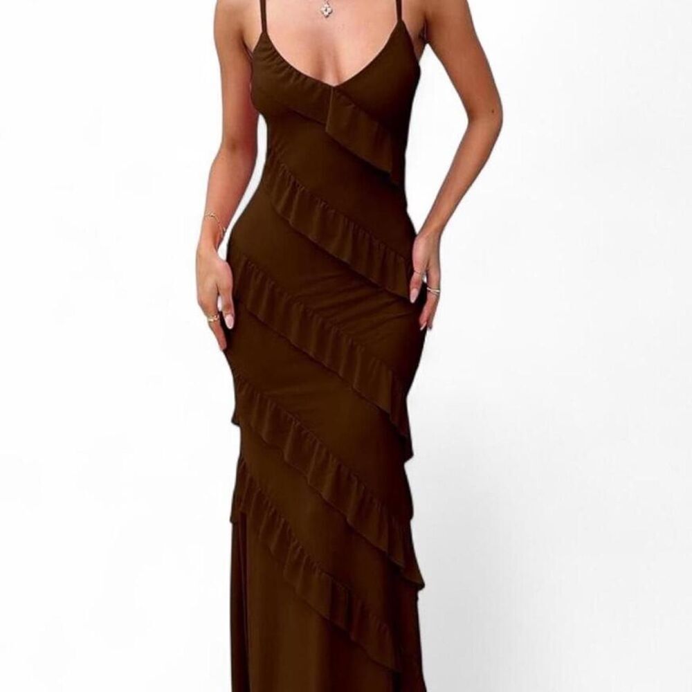 Unbranded Women's Brown and Khaki Dress